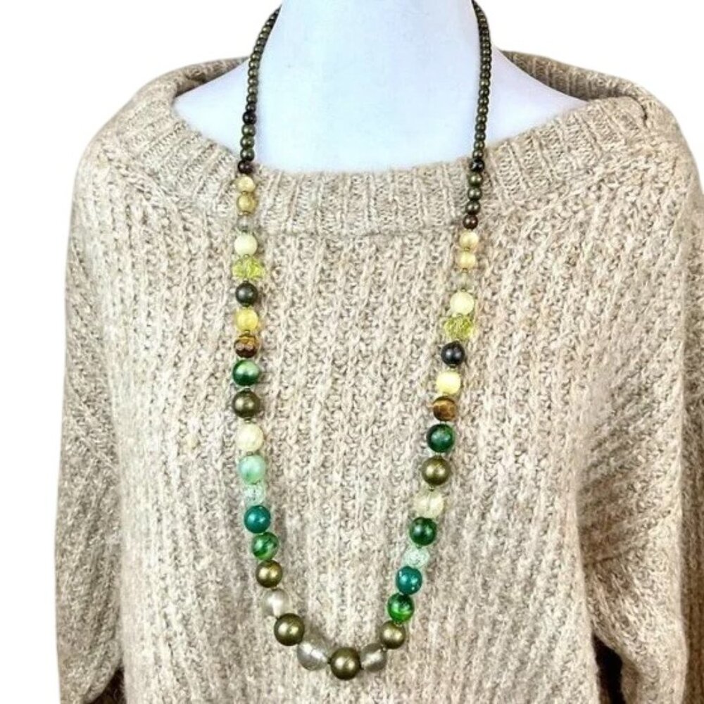Premier Designs Necklace Chunky Beads Greens Browns Vintage